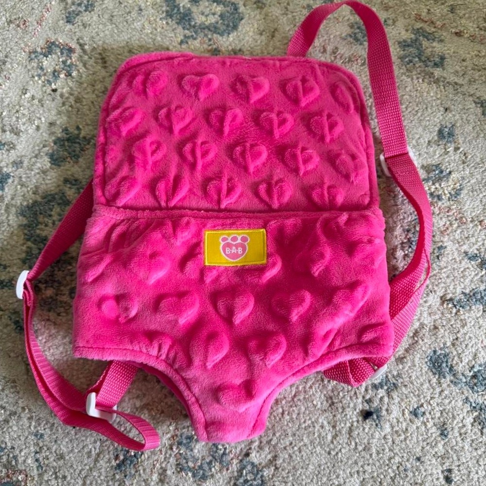 Build A Bear Workshop Pink Heart Plush Stuffed Animal Carrier Backpack Accessory